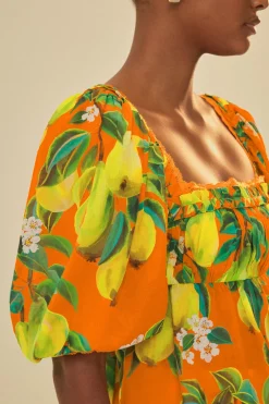 FARM Rio  Chemisiers<Blouse Orange Chic Poires à Manches Courtes
