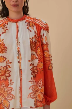 FARM Rio Chemisiers<Blouse orange en coton biologique à bordure passepoil Aura