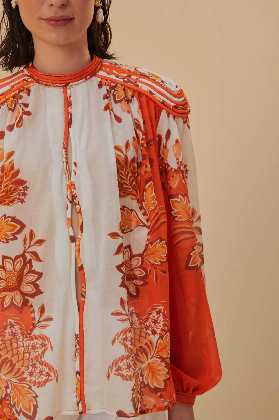 FARM Rio Chemisiers<Blouse orange en coton biologique à bordure passepoil Aura