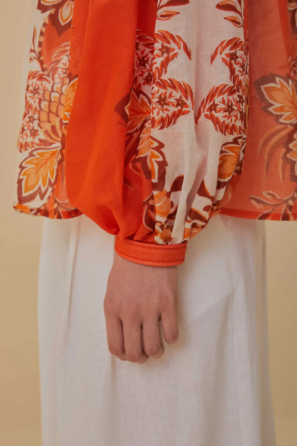 FARM Rio Chemisiers<Blouse orange en coton biologique à bordure passepoil Aura