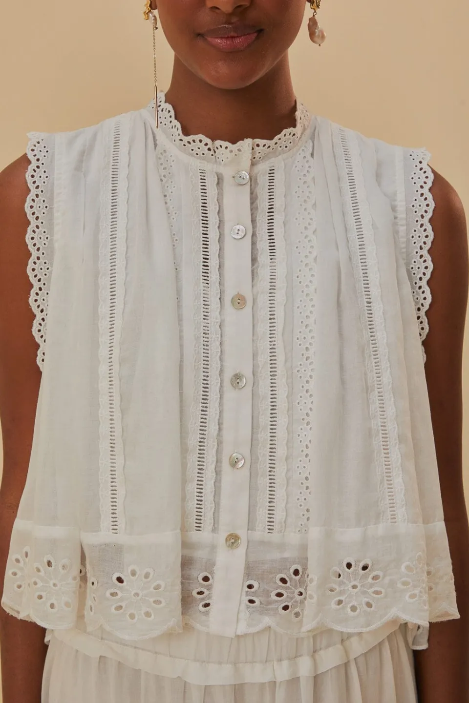 FARM Rio Chemisiers<Blouse sans manches en coton biologique blanc cassé