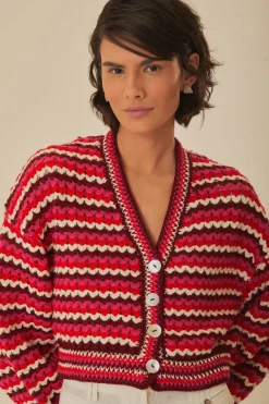 FARM Rio Gilets<Cardigan au crochet à rayures colorées