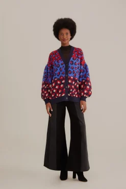 FARM Rio Gilets<Cardigan en maille à léopards mélangés