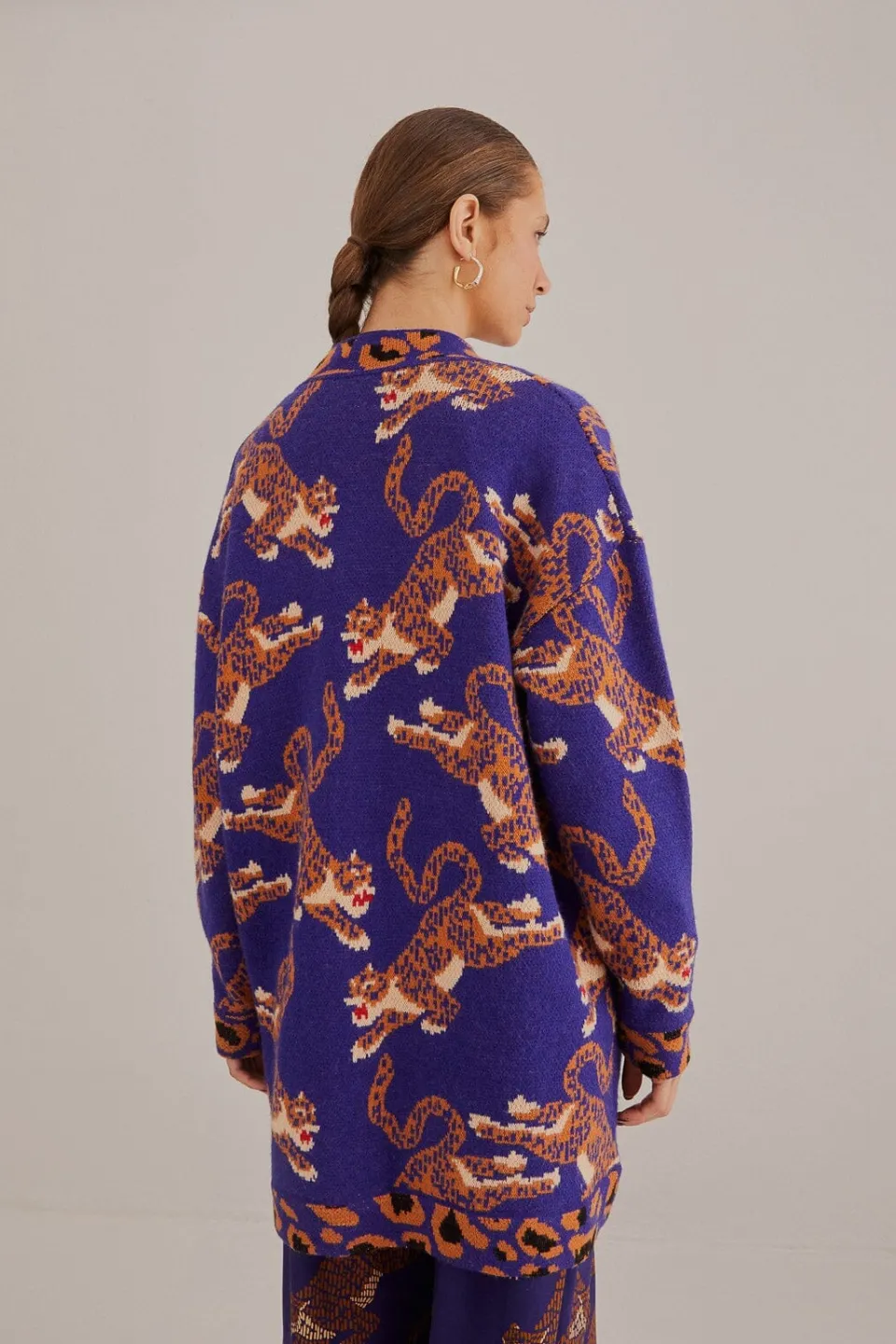 FARM Rio Gilets<Cardigan en maille léopard bleu marine