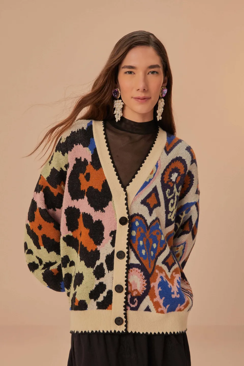 FARM Rio Gilets<Cardigan en tricot à coeurs ikat mélangés