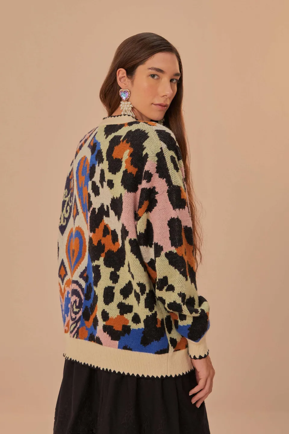 FARM Rio Gilets<Cardigan en tricot à coeurs ikat mélangés