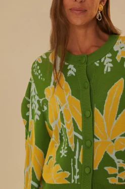 FARM Rio  Gilets<Cardigan en tricot à croquis de feuillage vert