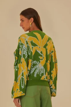 FARM Rio  Gilets<Cardigan en tricot à croquis de feuillage vert