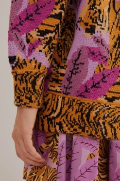 FARM Rio Gilets<Cardigan en tricot à feuilles de tigre lavande