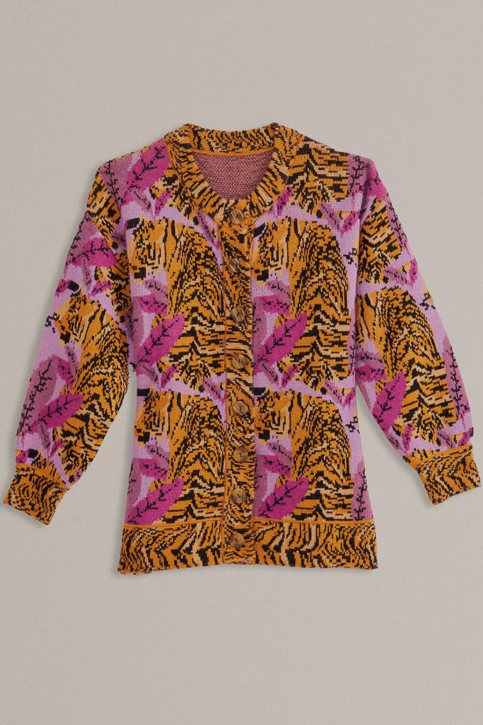 FARM Rio Gilets<Cardigan en tricot à feuilles de tigre lavande