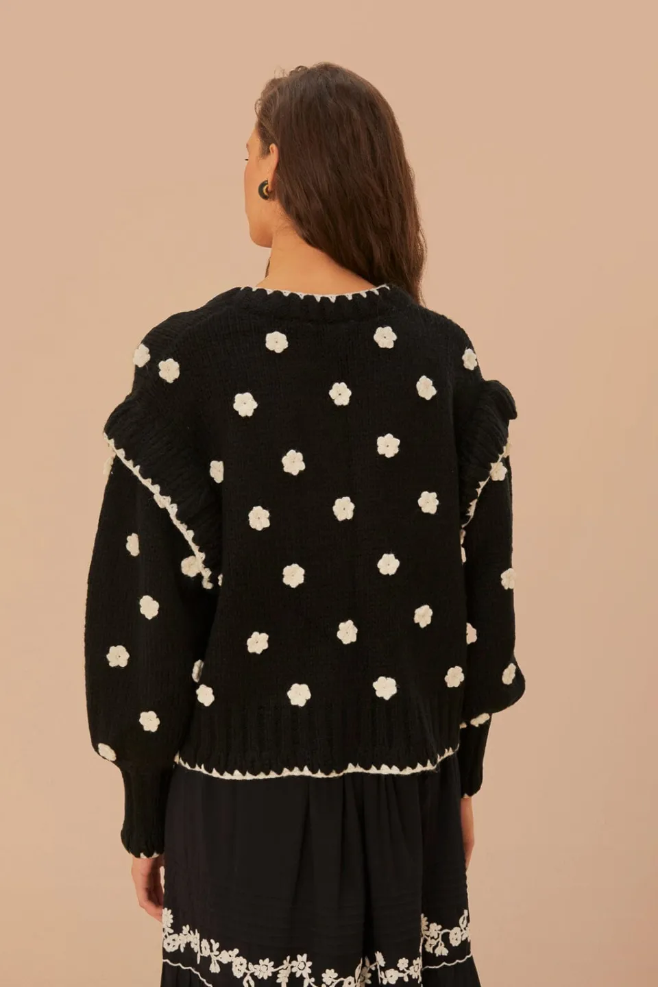 FARM Rio Gilets<Cardigan en tricot à fleurs noires et blanches