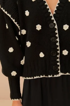 FARM Rio Gilets<Cardigan en tricot à fleurs noires et blanches