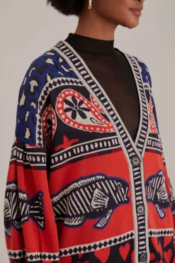 FARM Rio  Gilets<Cardigan en tricot à imprimés mélangés bleu marine