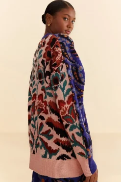 FARM Rio  Gilets<Cardigan en tricot à imprimés mélangés avec écharpe Toucans