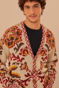 FARM Rio Gilets<Cardigan en tricot à motif toucans crème