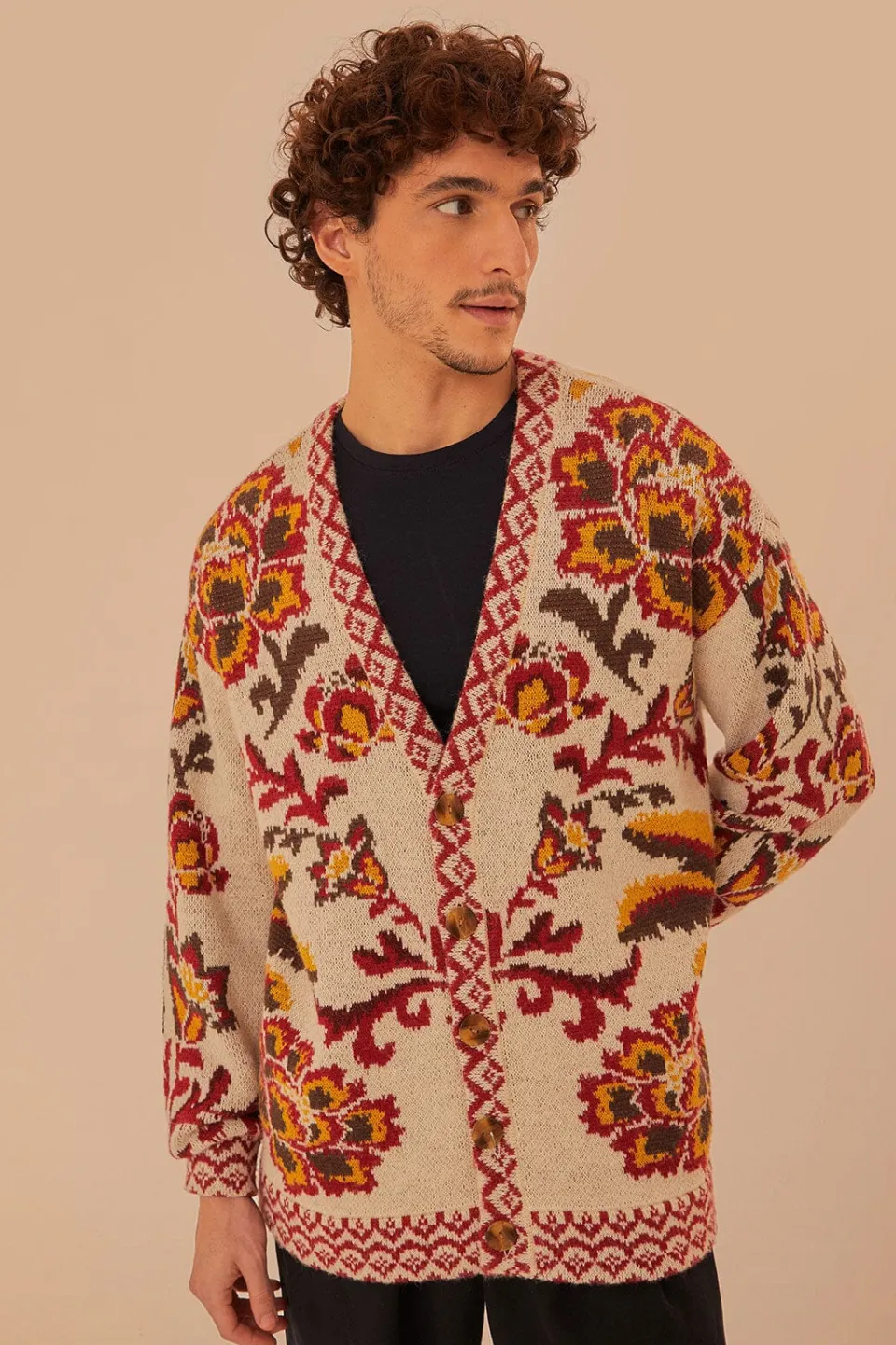FARM Rio Gilets<Cardigan en tricot à motif toucans crème
