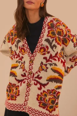 FARM Rio Gilets<Cardigan en tricot à motif toucans crème
