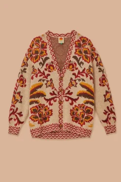 FARM Rio Gilets<Cardigan en tricot à motif toucans crème