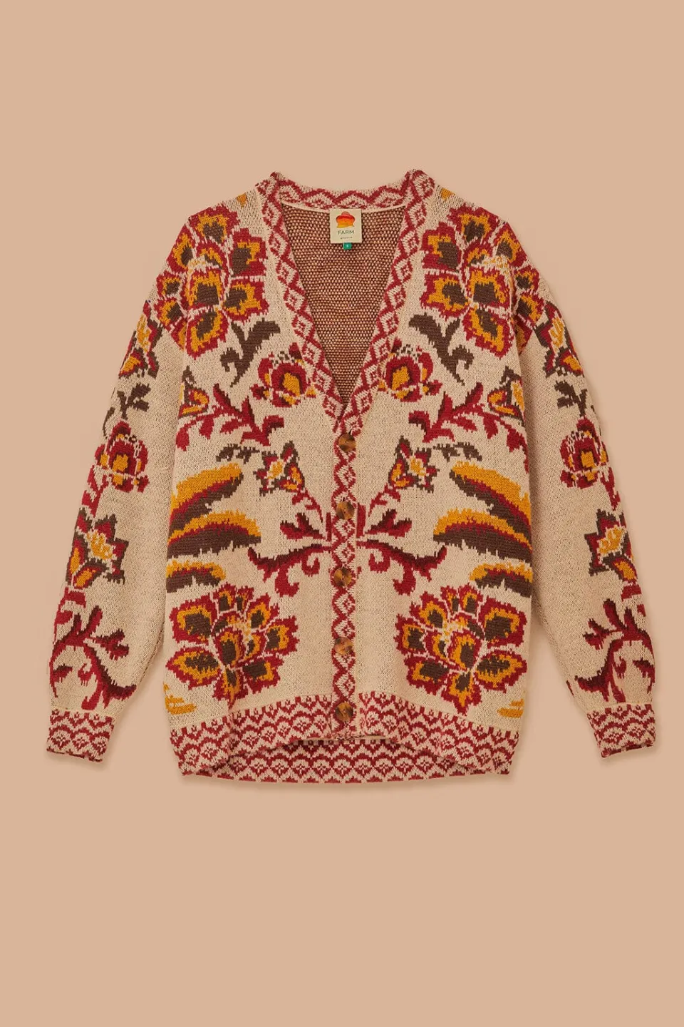 FARM Rio Gilets<Cardigan en tricot à motif toucans crème