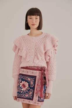 FARM Rio Gilets<Cardigan en tricot à texture de fleur rose