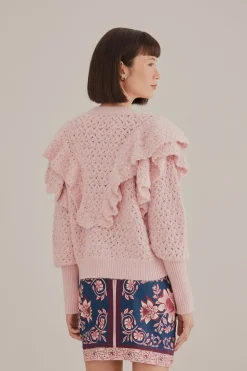 FARM Rio  Gilets<Cardigan en tricot à texture de fleur rose