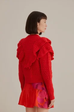 FARM Rio  Gilets<Cardigan en tricot à texture de fleur rouge