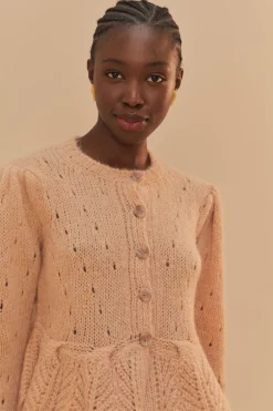 FARM Rio Gilets<Cardigan en tricot à volants couleur sable