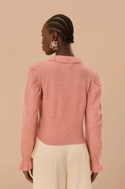 FARM Rio Gilets<Cardigan en tricot à volants rose clair