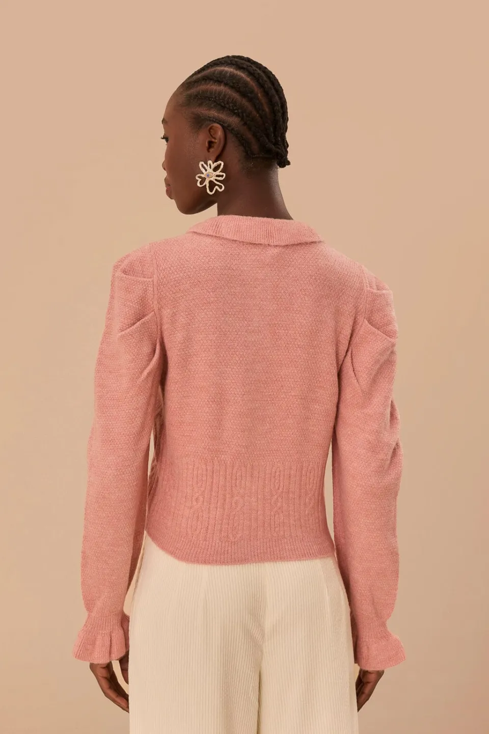 FARM Rio Gilets<Cardigan en tricot à volants rose clair