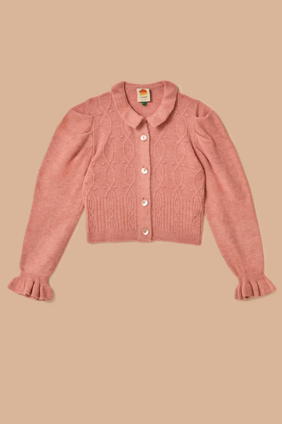 FARM Rio Gilets<Cardigan en tricot à volants rose clair
