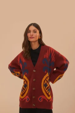 FARM Rio Gilets<Cardigan en tricot ananas rouge
