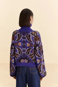 FARM Rio Gilets<Cardigan en tricot brodé à paillettes et écharpe Martina bleue