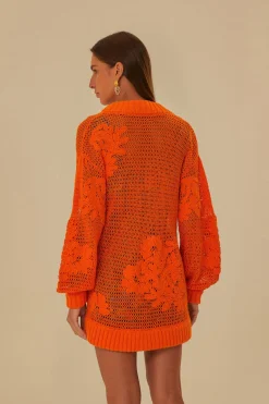 FARM Rio Gilets<Cardigan en tricot brodé orange