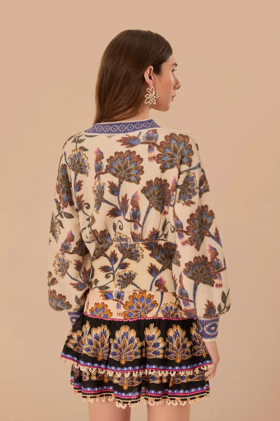 FARM Rio Gilets<Cardigan en tricot fleuri Maxi Ainika crème