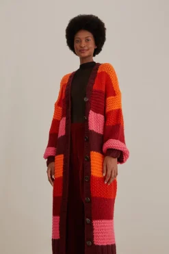 FARM Rio Gilets<Cardigan en tricot midi à rayures tropicales