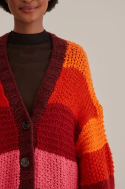 FARM Rio  Gilets<Cardigan en tricot midi à rayures tropicales