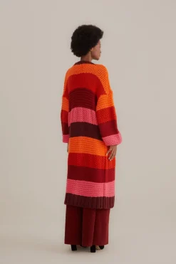 FARM Rio  Gilets<Cardigan en tricot midi à rayures tropicales