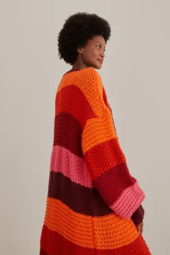 FARM Rio  Gilets<Cardigan en tricot midi à rayures tropicales