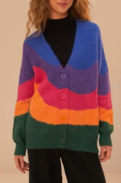 FARM Rio Gilets<Cardigan en tricot multicolore à vagues vintage