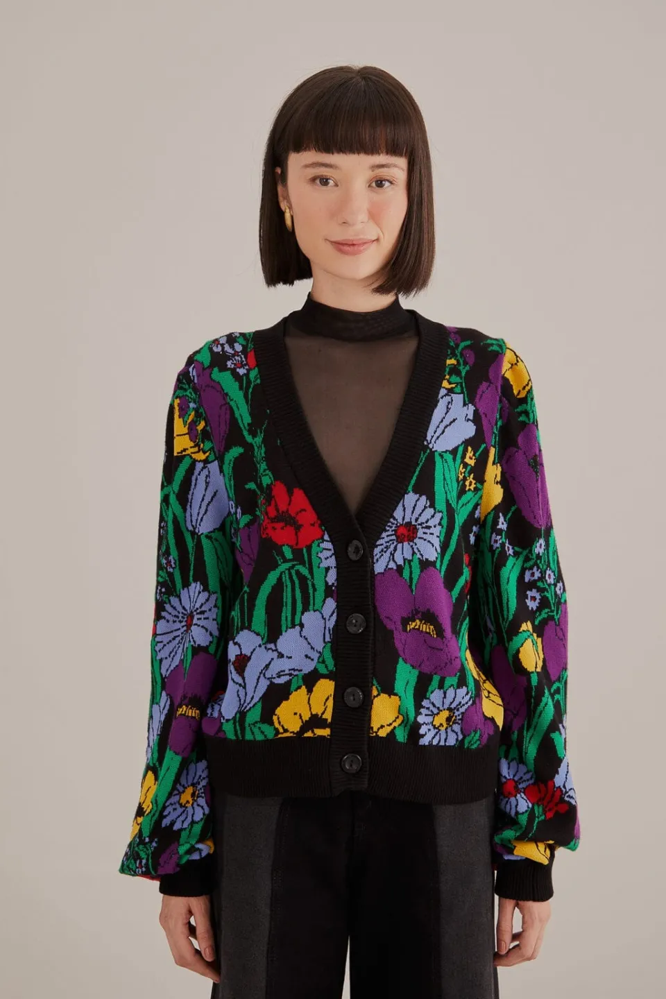 FARM Rio Gilets|Robes Midi<Cardigan en tricot noir Bucolic Garden