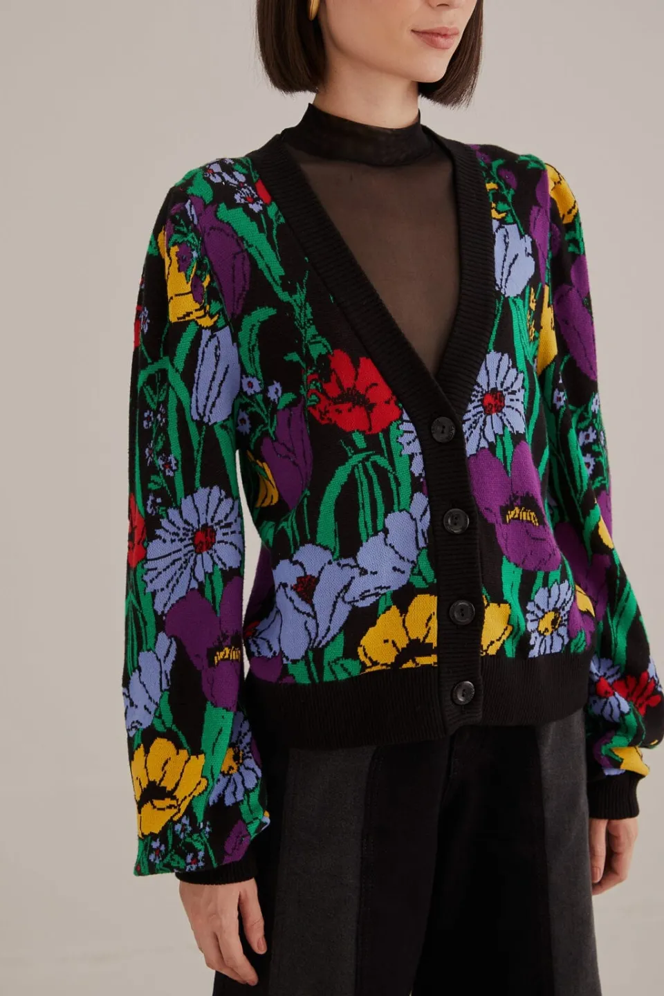 FARM Rio Gilets|Robes Midi<Cardigan en tricot noir Bucolic Garden