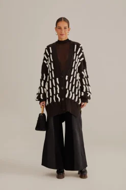 FARM Rio Gilets<Cardigan en tricot texturé noir et blanc