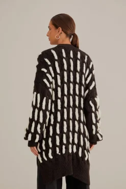 FARM Rio Gilets<Cardigan en tricot texturé noir et blanc