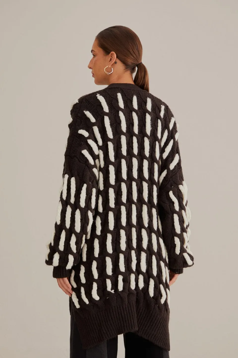FARM Rio Gilets<Cardigan en tricot texturé noir et blanc