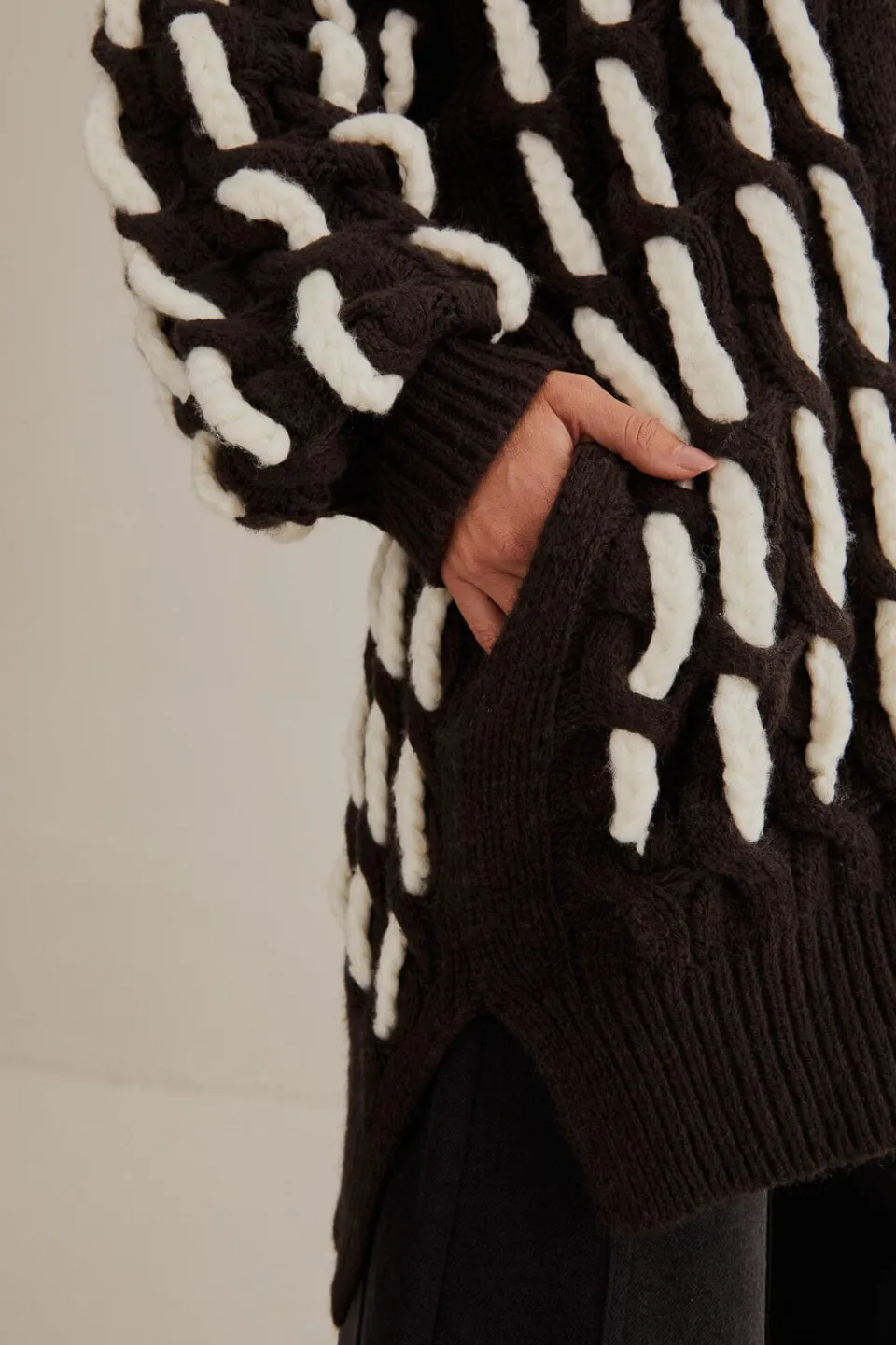 FARM Rio Gilets<Cardigan en tricot texturé noir et blanc
