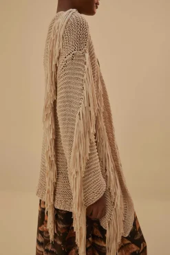 FARM Rio Gilets<Cardigan Maille Franges Rayures Sable