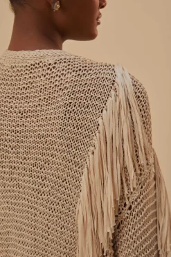 FARM Rio  Gilets<Cardigan Maille Franges Rayures Sable