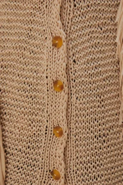 FARM Rio  Gilets<Cardigan Maille Franges Rayures Sable