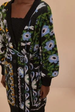 FARM Rio Gilets<Cardigan mi-long en tricot noir Winter Garden