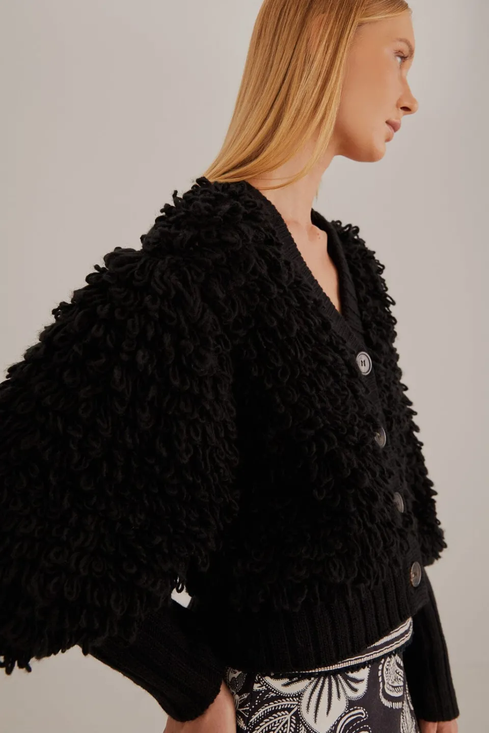 FARM Rio Gilets<Cardigan texturé noir à col en V